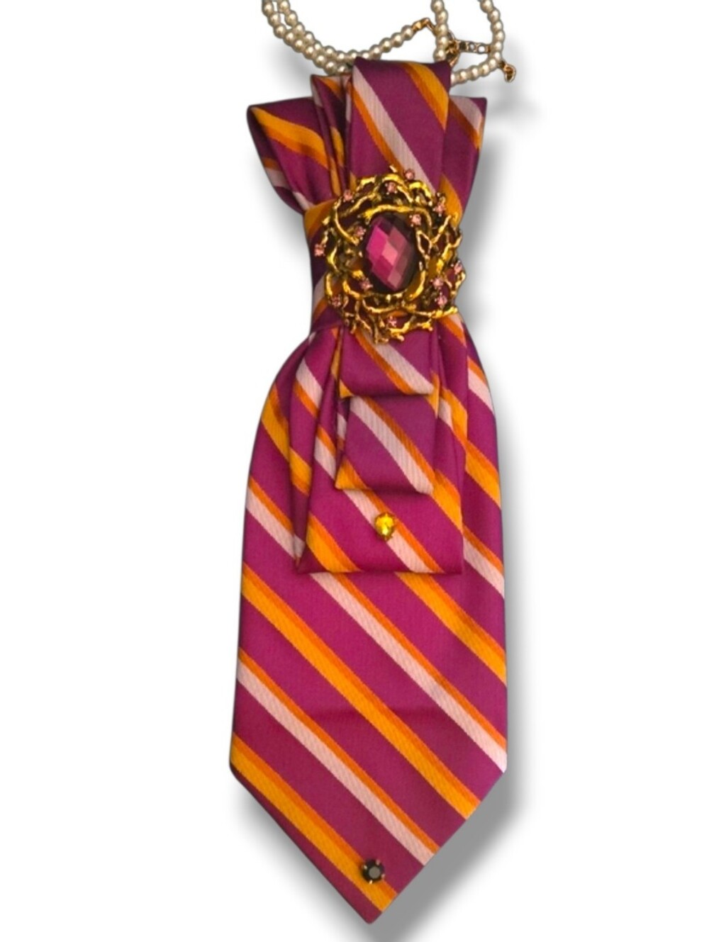 3/$60 Striped Purple and Gold Cravat with Purple and Gold Brooch